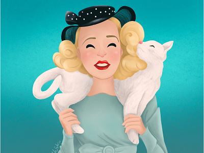 Betty Grable betty grable cat celebrity classic digital painting golden age hollywood illustration pet star vintage