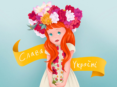 Slava Ukraini child colorful digital painting flower crown girl illustration peace slava ukraini sweet ukraine vinok