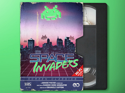 Space Invaders 8 bit design film game graphic invaders poster print retro screen space vhs