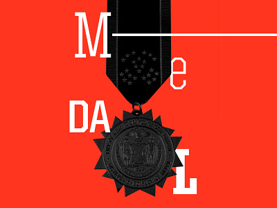 Medal black design gold graphic lettering medal poster red star typo