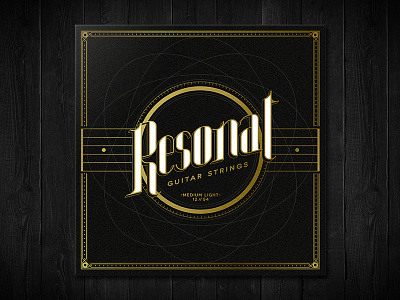 Resonat black design gold graphic guitar logo music pack packaging strings typo typography