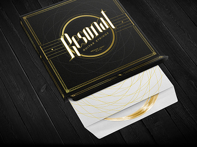 Resonat black design gold graphic guitar logo music pack packaging strings typo typography