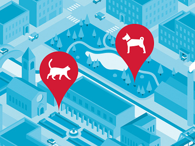 TIM Tag / Map / Cat & Dog cat city design dog flat isometric lowpoly map pack packaging tag tracking