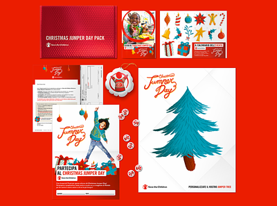 Save the Children | Christmas Jumper Day children christmas christmas tree donation gift gingerbread man holiday illustration jingle bells jumper kit pack packaging poster santa claus save the children snow stickers texture