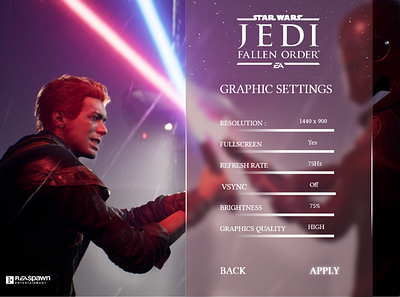 Star Wars - UI design for graphic settings console game setting settings settings ui star wars ui