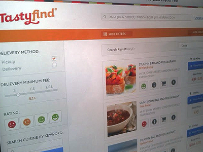 Tastyfind dashboard flat gray listing orange red website