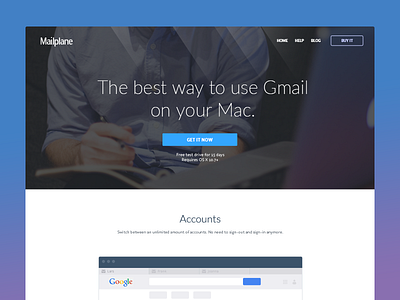 Mailplane blue gmail landing light mac mail mailplane page purple redesign website wip