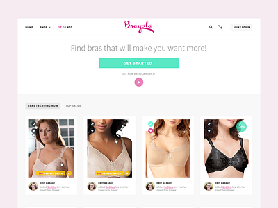 Brayola Re-design bra bras brayola green homepage photography pink website