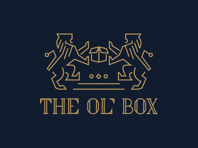 The Ol' Box antique blue box coins gold heraldic lion monogram old