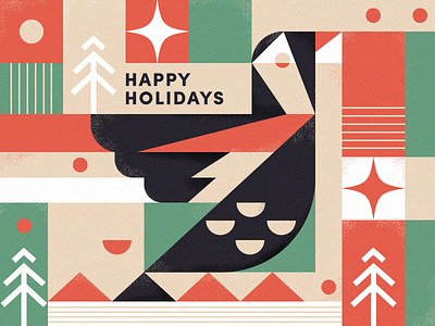 Happy Holidays! bird christmas christmas tree green hanukkah happy holidays illustration noise texture pine red snow star