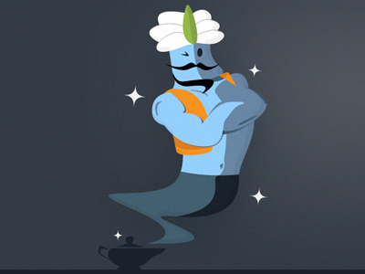 Genie blue character genie illustration lamp magic night orange