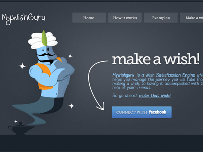 MyWishGuru blue genie lamp landing page wish