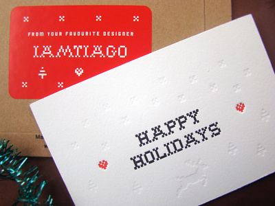 Holidays '19 black cards christmas emboss holidays letterpress pine tree postcard red reindeer snow white