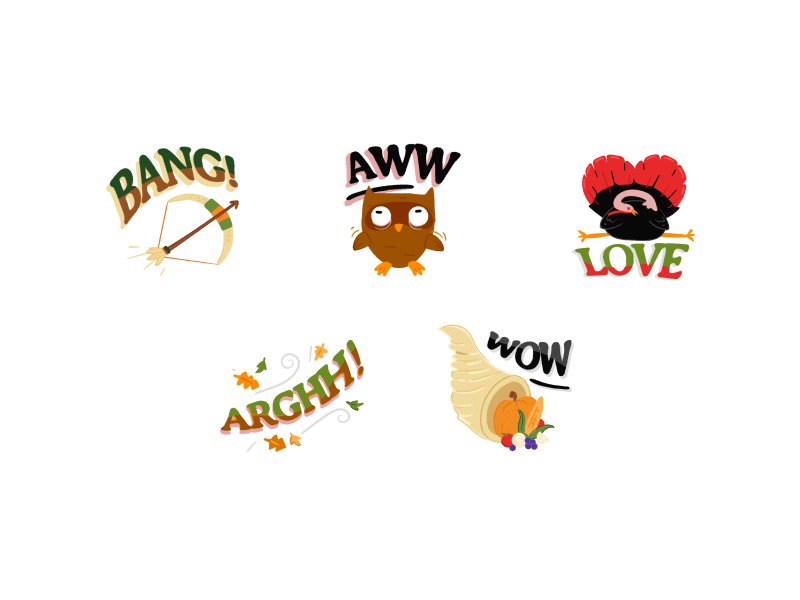 Lomics - Thanksgiving Animation 2 animacion animation bang bow gif loop love motion owl sticker thanksgiving wow