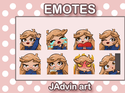 Emotes of Cute girl angry cute girl digital art digital product drinking emotes emotestwitch expressions happy lurk mad milk tea ready made sad thumbs up wrong