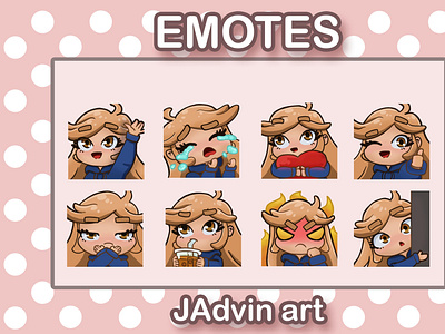 Emotes of Cute girl angry cute girl digital art digital product drinking emotes emotestwitch expressions happy lurk mad milk tea ready made sad thumbs up wrong