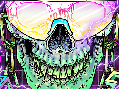 Thrashwolf Skull 80s awesome brutal cool digital electro fluro metal neon painting rad sexy