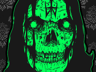 zombie skull 80s awesome brutal cool digital electro fluro metal neon painting rad sexy