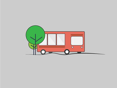 Bus bus green red trees