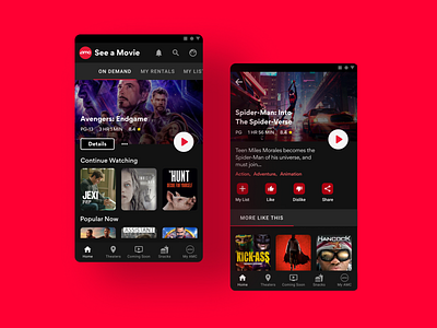 AMC Theaters - Cinema on Demand Ui 🍿 android android app design app cinema design mobile movies steaming ui uidesign uiux ux uxdesign