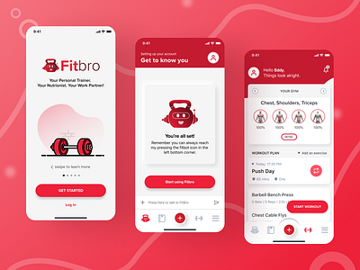 Fitbro 💪 (A1)-Powered Fitness Chatbot App chabot app design diet tracker fitness ios mobile ui uidesign ux uxdesign workout app workout builder app
