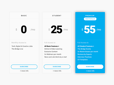 Pricing bridge job platform price pricing table ui ux visual web website