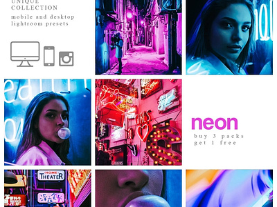 Neon presets holographic instagram filters mobile desktop