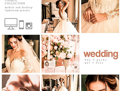 5 Lightroom presets, Wedding presets