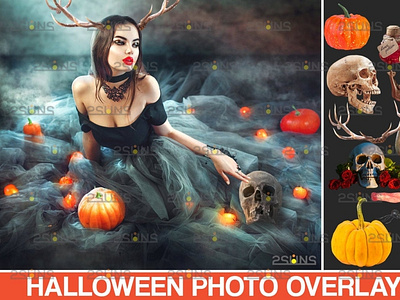 Halloween overlay & Pumpkin clipart, Photoshop overlay