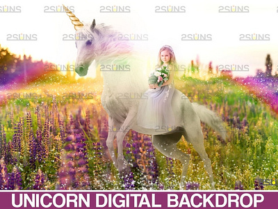 Unicorn backdrop & Flower backdrop, Photoshop overlay