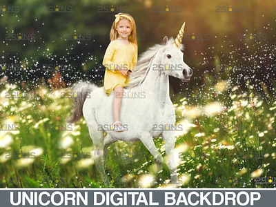 Majestic unicorn backdrop & Flower backdrop, White Horse