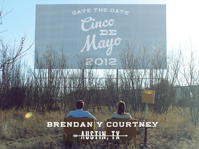 Save the Date austin cinco de mayo drive in knockout lettering lh full block losttype save the date script wedding