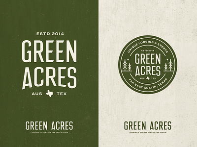 Green Acres austin badge branding camping custom type glamping lettering lockup logo seal texas tree type typography