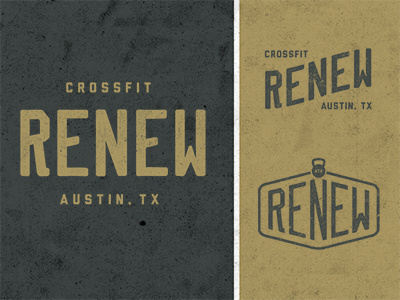 Renew atx austin crossfit custom gym kettle bell logo needles renew run til you puke steroids type typography