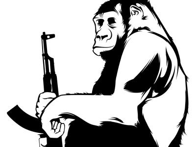 Gorilla Warfare black design illustration vector white