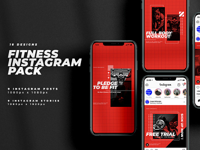 Fitness Instagram Post Stories Pack ads branding design event exercise fitness gym illustrator instagram instagram post instagram stories promotion social media strong talk show template typography workout