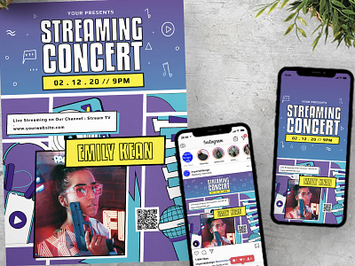 Live Music Streaming Show Concert Flyer Instagram Set Template ads band concert festival flyer hype instagram instagram post instagram story live marketing modern music musician online podcast poster radio seminar singer