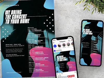 Live Music Streaming Show Concert Flyer Instagram Set Template concert covid 19 download festival flyer instagram post instagram story internet live live music music show musician online poster seminar show social media stay at home streaming talkshow