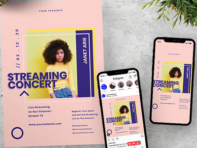 Live Music Streaming Concert Flyer Instagram Set Template