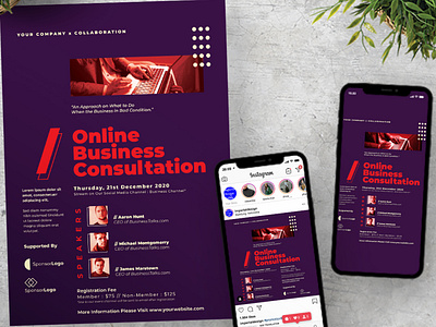 Online Business Conference Course Flyer Instagram Set audience business communication company conference corporate course flyer home instagram instagram post instagram story masterclass meeting online poster presentation seminar social media post speaker