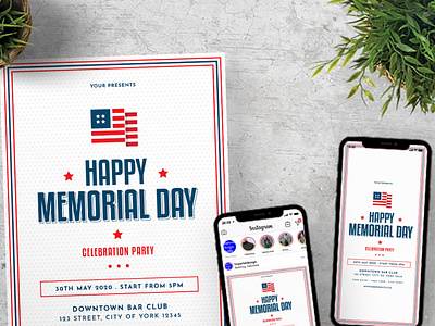 US Memorial Day Flyer Instagram Set 4th of july ads flyer flyer design instagram instagram post instagram story memorial day social media template templates