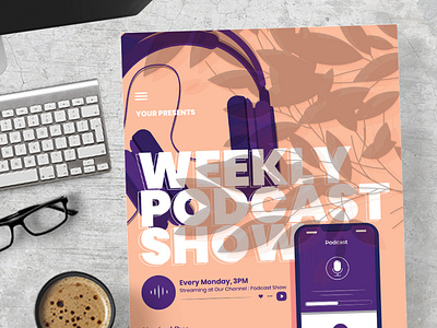 Weekly Podcast Show Flyer concert flyer illustration instagram instagram post instagram stories instagram story music podcast podcasts poster seminar streaming talkshow template vector