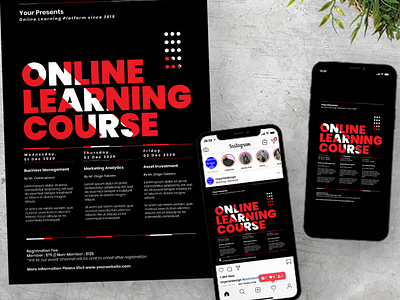 Online Learning Course Class Flyer Instagram Set ads class college flyer instagram instagram post instagram story poster seminar social media streaming template