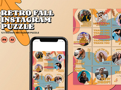 Retro Fall Instagram Post Puzzle ads fall fashion illustration instagram instagram post instagram story modern retail retro social media template