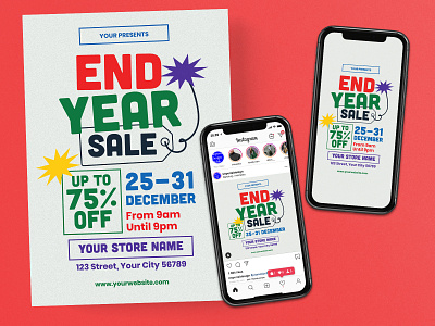 End Year Sale Flyer Instagram Set ads design discount ecommerce end year sale fashion flyer instagram instagram post instagram stories instagram story modern poster retail sale shop social media template