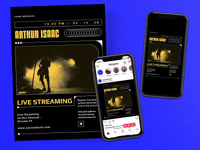 Live Streaming Music Concert Flyer Instagram Set channel concert flyer gigs instagram instagram post instagram stories instagram story live modern music poster social media streaming template