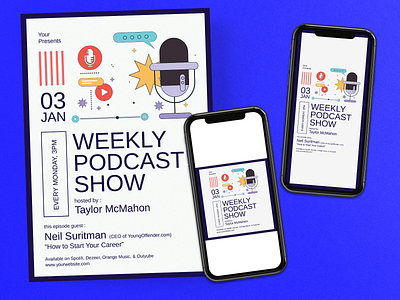 Podcast Show Flyer Instagram Set ads concert flyer instagram instagram post instagram story live live music modern podcast poster radio social media streaming template