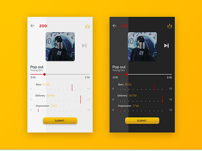 Battleme. light/dark system of rappers rating app design mobile music music app rap sliders ui ux