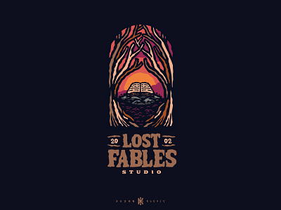 Lost Fables Studio book dusan klepic fable fantasy forest games gaming logo mystical rpg story studio sunset tabletop woods