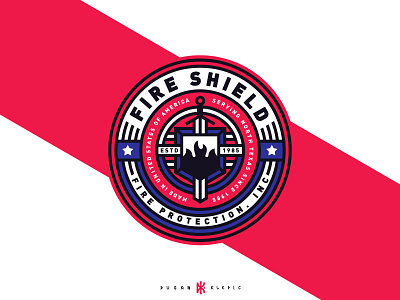 Fire Shield Logo Identity badge branding dusan klepic fire logo protection shield sword